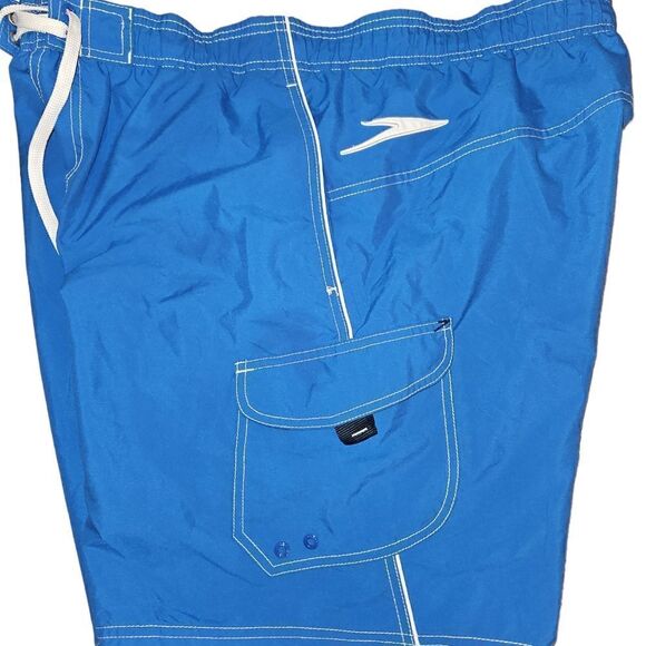 Speedo Swim Trunks SZ LG Blue Elastic Waistband - Picture 2 of 5